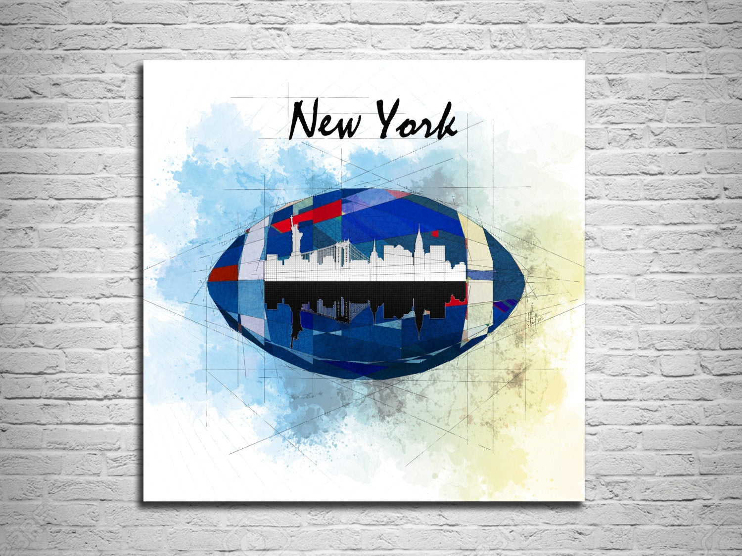 Print New York Skyline Poster, Giants Football Wall Art, Sports