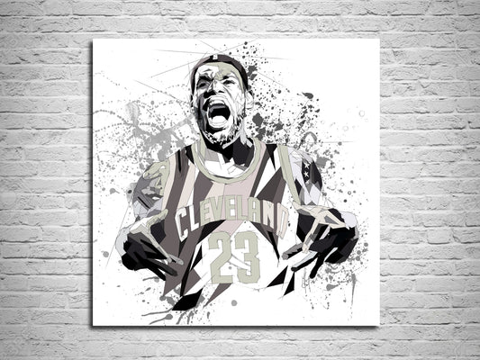 Canvas Print LeBron Basketball Wall Art, Black and White Sports Illustration Wall Decor NBA-LJ01 bw