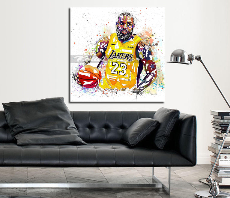 Canvas Print Lebron James Poster, L J Basketball Wall Art, Sports Illustration, Sports Poster, Boys Teen Room Art - NBA-LJ03