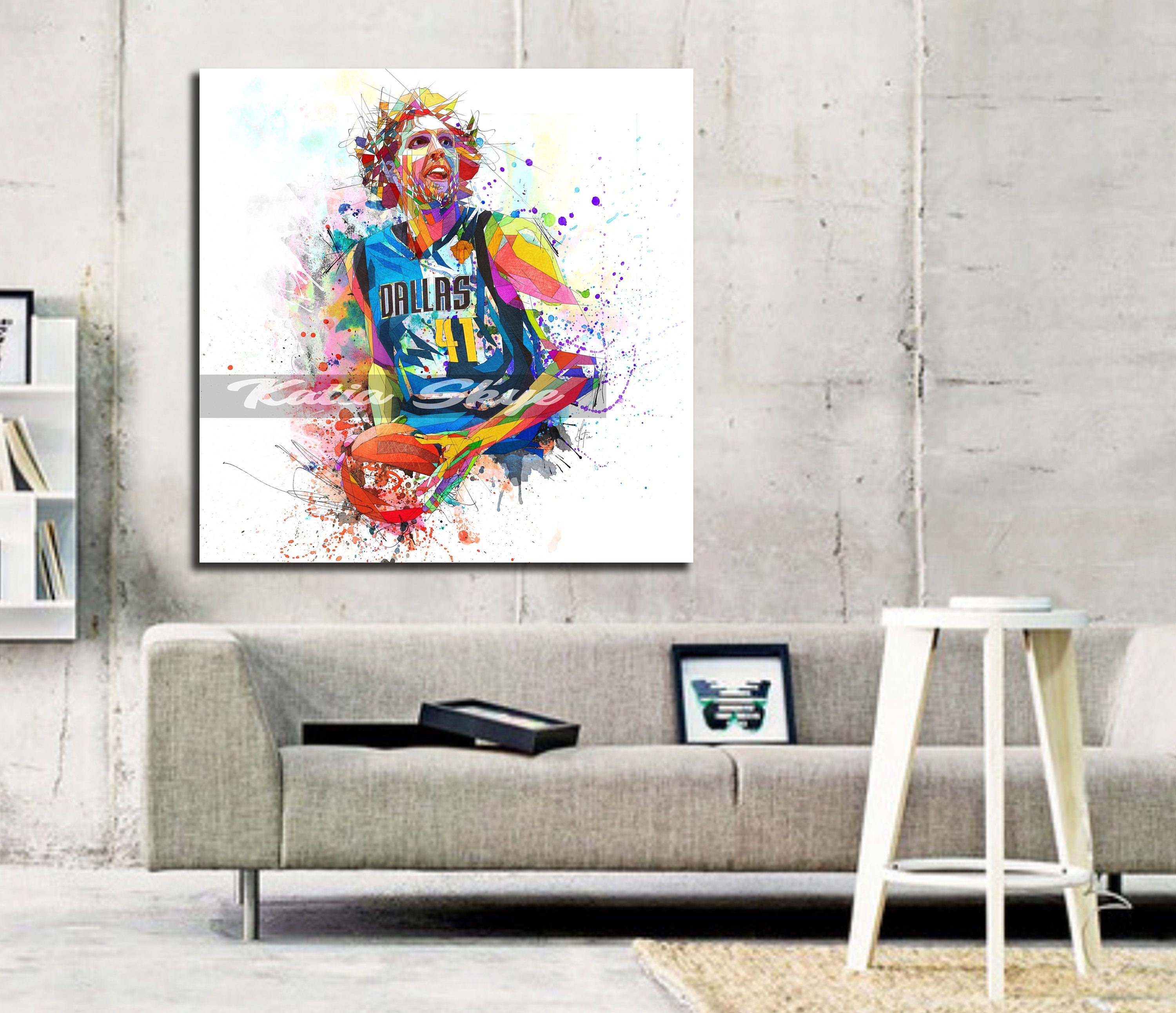 CANVAS PRINT Dirk Nowitzki Basketball Art Print, Man Cave Art, Boys Room decor, Contemporary Modern Art NBA-DN01