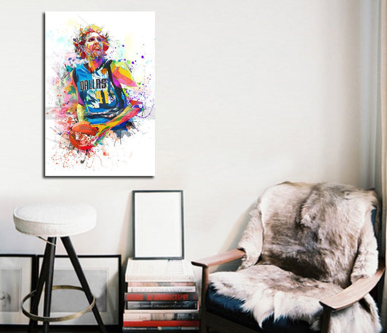 CANVAS PRINT Dirk Nowitzki Basketball Art Print, Man Cave Art, Boys Room decor, Contemporary Modern Art NBA-DN01