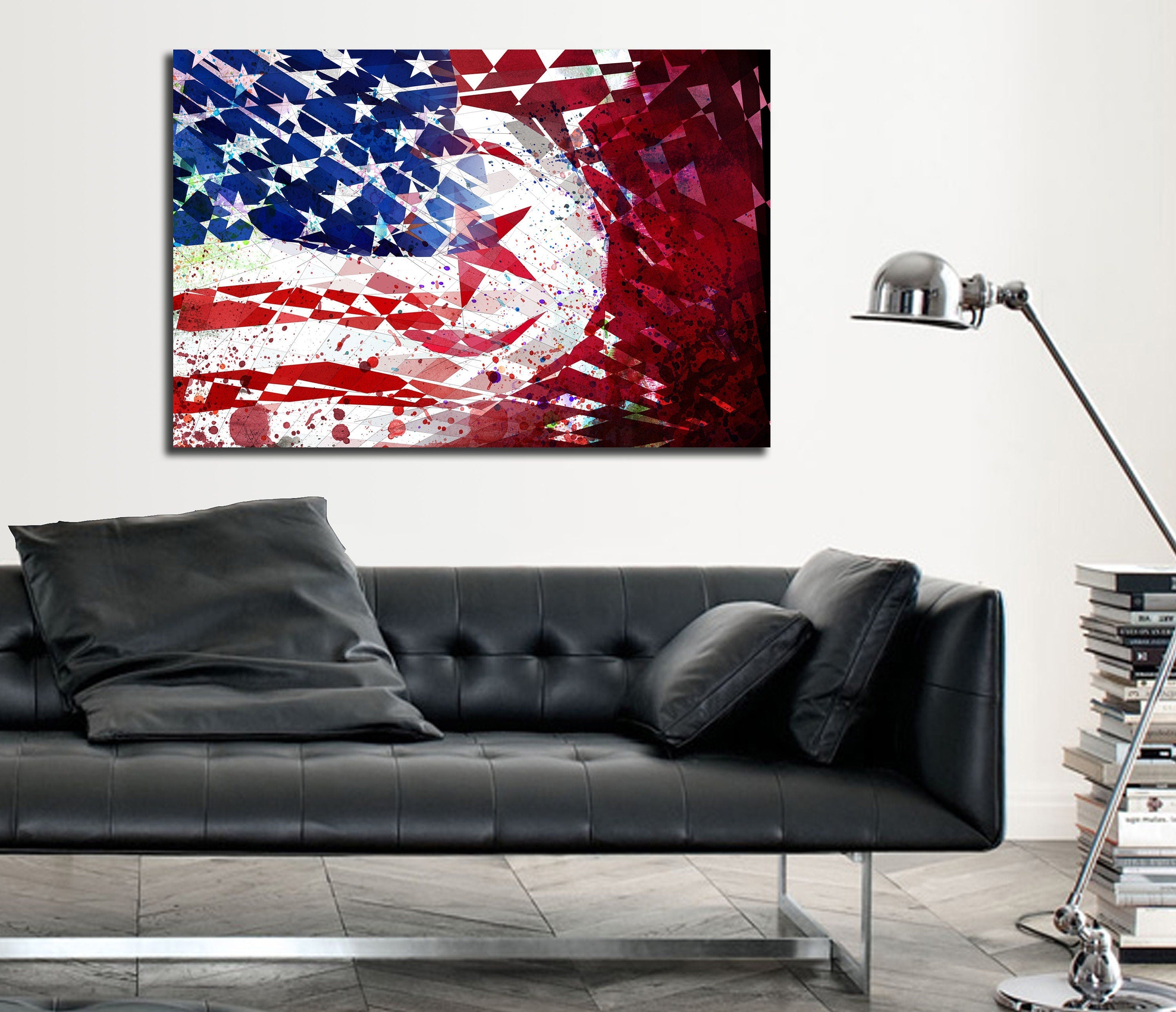 Canvas Print American Tunisia Flag Poster, Patriotic African American Wall Art, Abstract Watercolor Drawing OTH-FL01