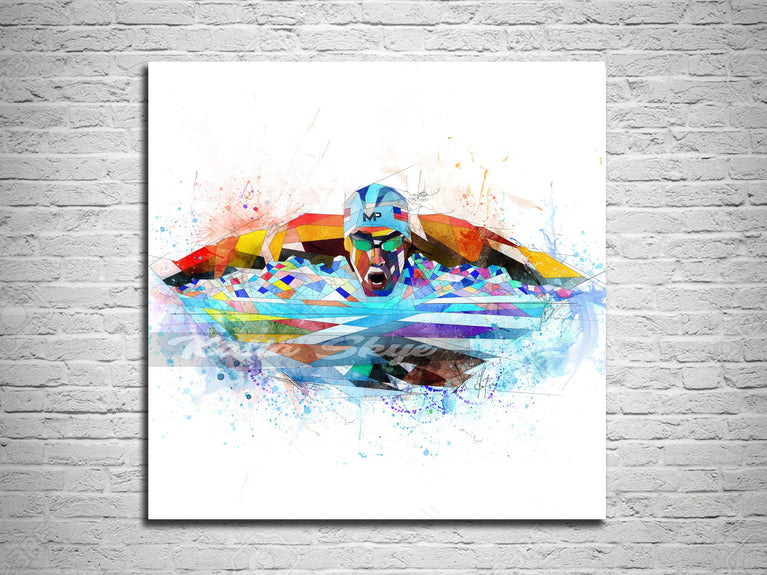 CANVAS PRINT Michael Phelps Olympics Swimming Art, Man Cave Contemporary Wall Art, Boys Teen Room Decor, Home Gym Wall Art - yt SWM-MP01