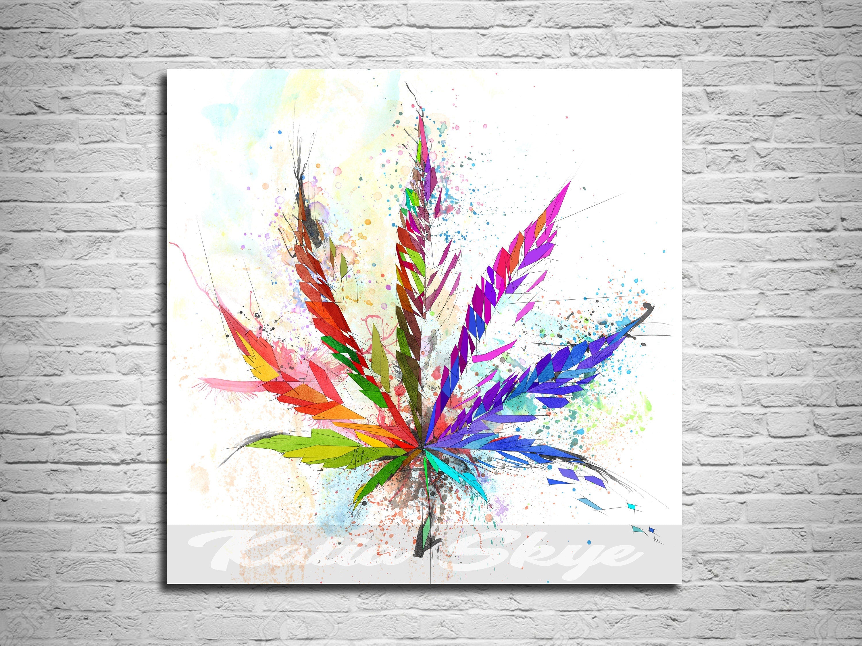 Abstract Canvas Print Cannabis Leaf Canvas Wall Art Print // OTH-CL01