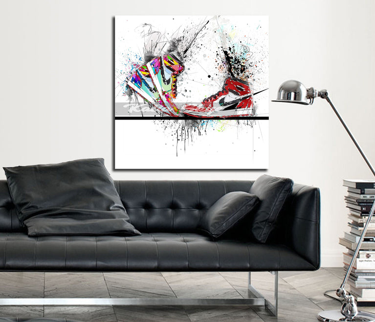 CANVAS PRINT Nike Air Jordans Kiss My Airs Shoes Art, Kissing Jordans gift, Air Jordans Color Contemporary Canvas Wall Art SNK-AJ11