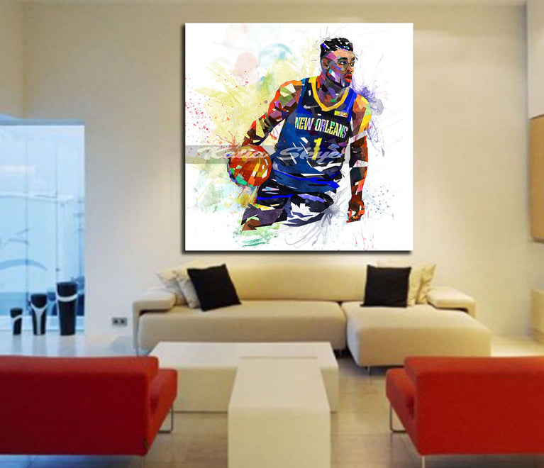 CANVAS PRINT Zion Williamson Wall Art, Basketball Canvas Art, Man Cave Art, Boys Teen Room Decor