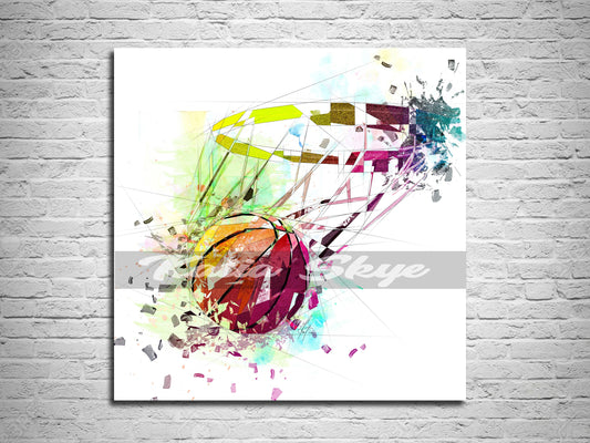 Canvas Print Basketball with net, Boys Teen Room Decor, Basketball Poster, Man Cave Decor, Artwork for home, Man cave decor NBA-BB01