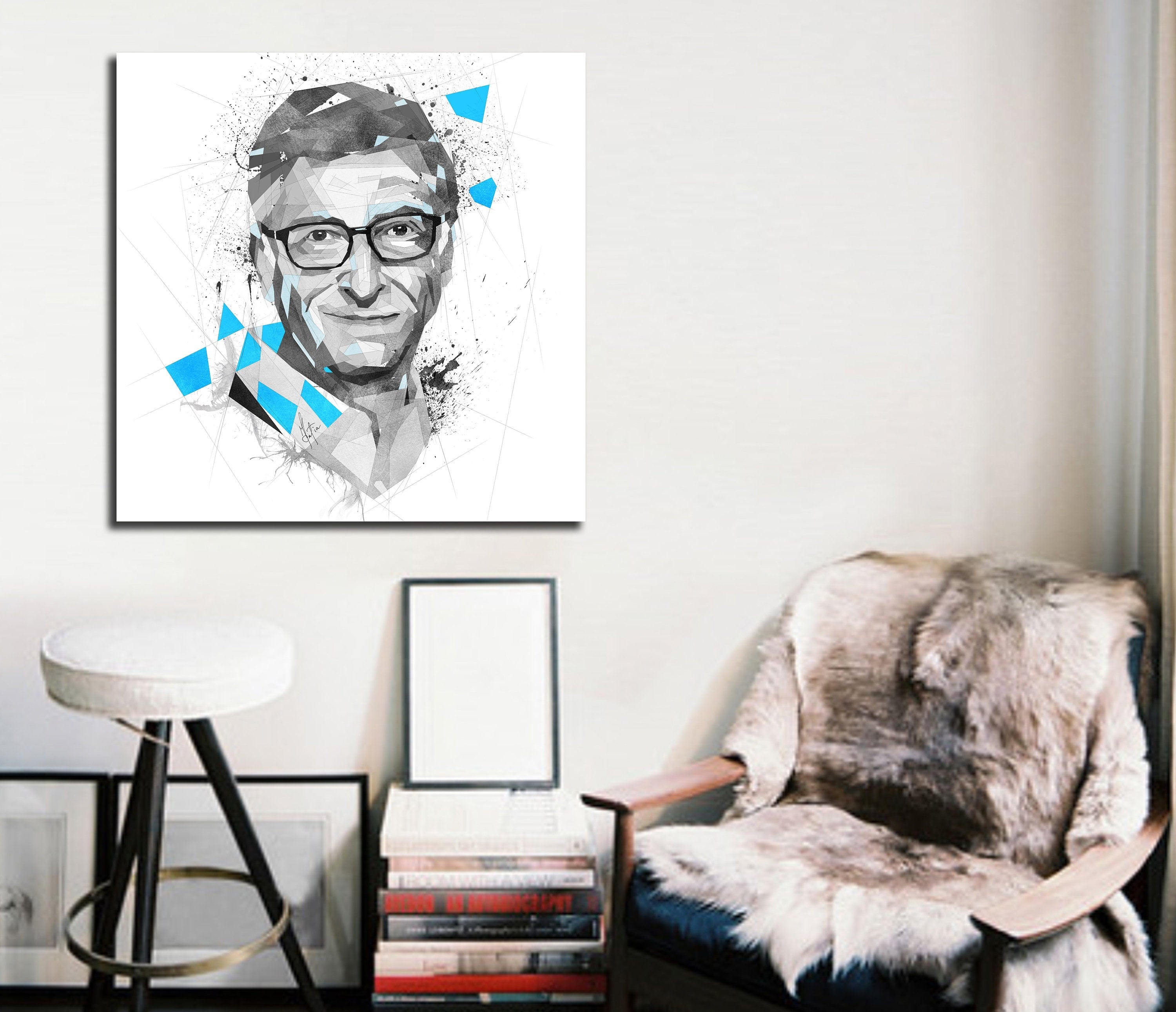 Canvas Print Bill Gates Colorful Wall Art, Inspiring Wall Poster, Contemporary Drawing FAM-BG01 yt