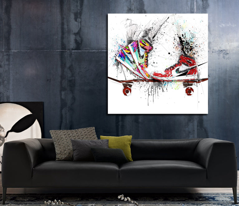 CANVAS PRINT Nike Air Jordans Kiss Sneaker Art, Kissing Jordans on Skateboard gift, Air Jordans Color Contemporary Canvas Wall Art SNK-AJ13