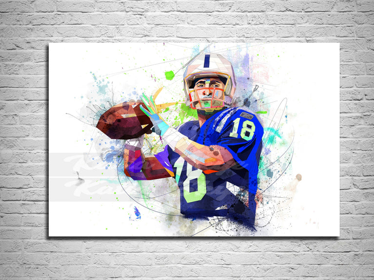 CANVAS PRINT Payton Manning Football Art, Man Cave Wall Art, Boys Room Decor, Football Contemporary Drawing, Sports Decor yt NFL-PM01