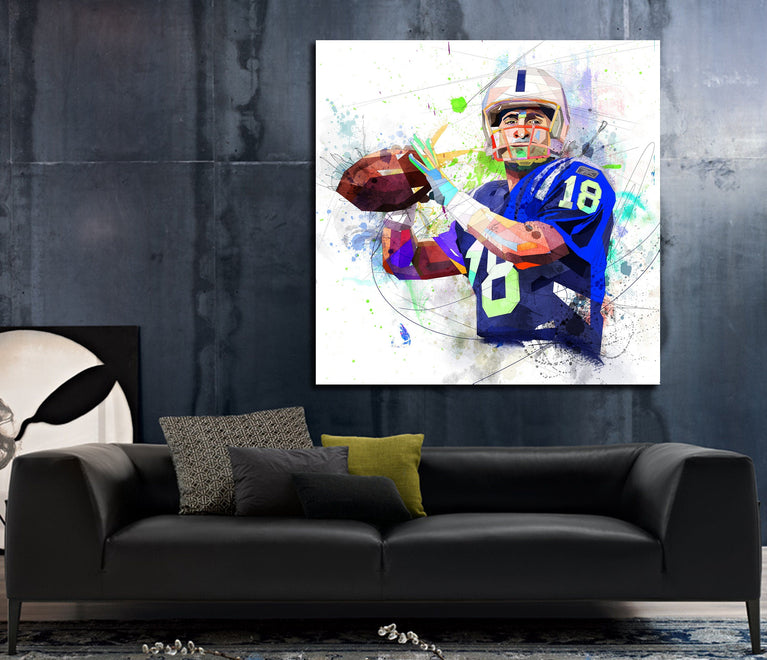 CANVAS PRINT Payton Manning Football Art, Man Cave Wall Art, Boys Room Decor, Football Contemporary Drawing, Sports Decor yt NFL-PM01