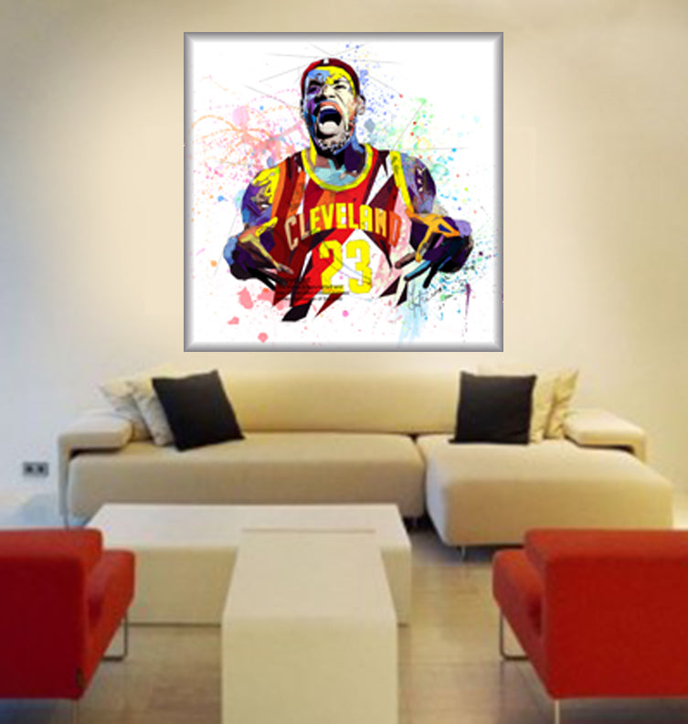 Canvas Print LeBron James Wall Art, Cleveland Cavaliers Poster Basketball Gift, Contemporary Abstract Drawing - NBA-LJ01
