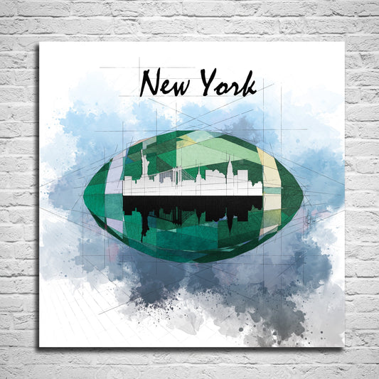 CANVAS PRINT New York Jets Football Art, New York Skyline Poster Watercolor, Contemporary Abstract Drawing NFL-NB04