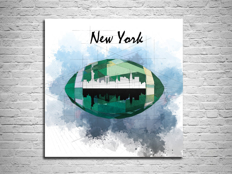 CANVAS PRINT New York Jets Football Art, New York Skyline Poster Watercolor, Contemporary Abstract Drawing NFL-NB04